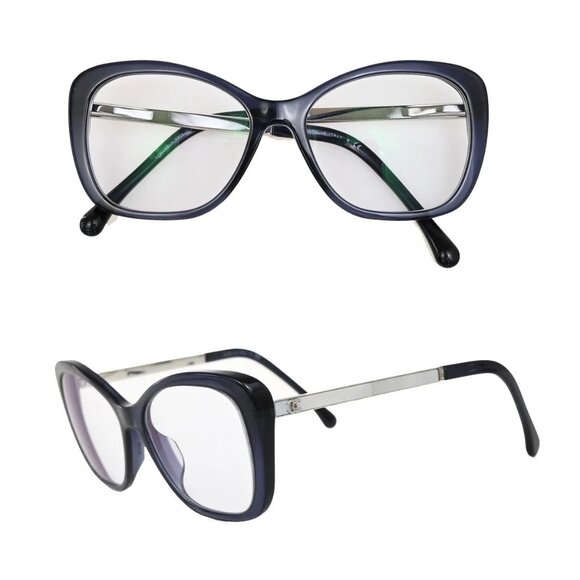 CHANEL CC Logo Reading Glasses Eye Ware 3328-H-A Plastic Navy Blue Italy 04RF423 - Picture 1 of 13